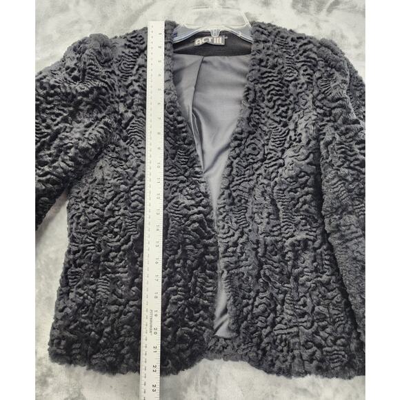 Vintage Act III Faux Fur Jacket Womens 10 Black Curly Parisian Lamb Open Front - Picture 8 of 8